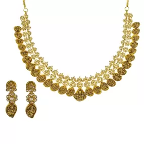 22K Yellow Gold Uncut Diamond Antique Temple Necklace Set W/ 9.39ct Uncut Diamonds & Laxmi Accents