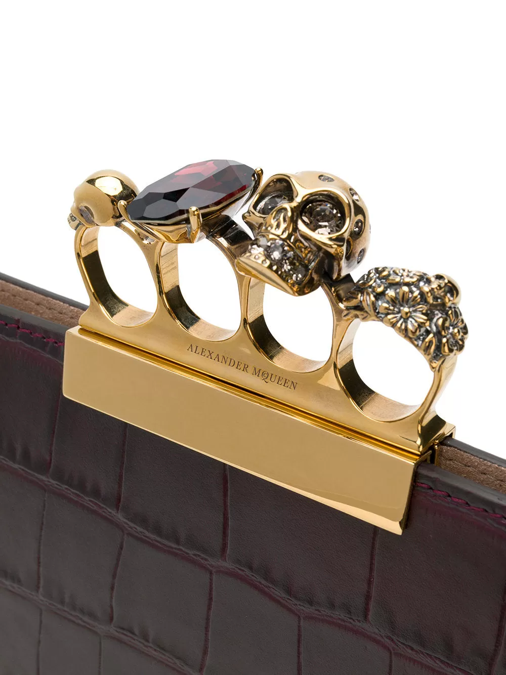 4 Ring Clutch Small Croc, Dark Purple/Gold