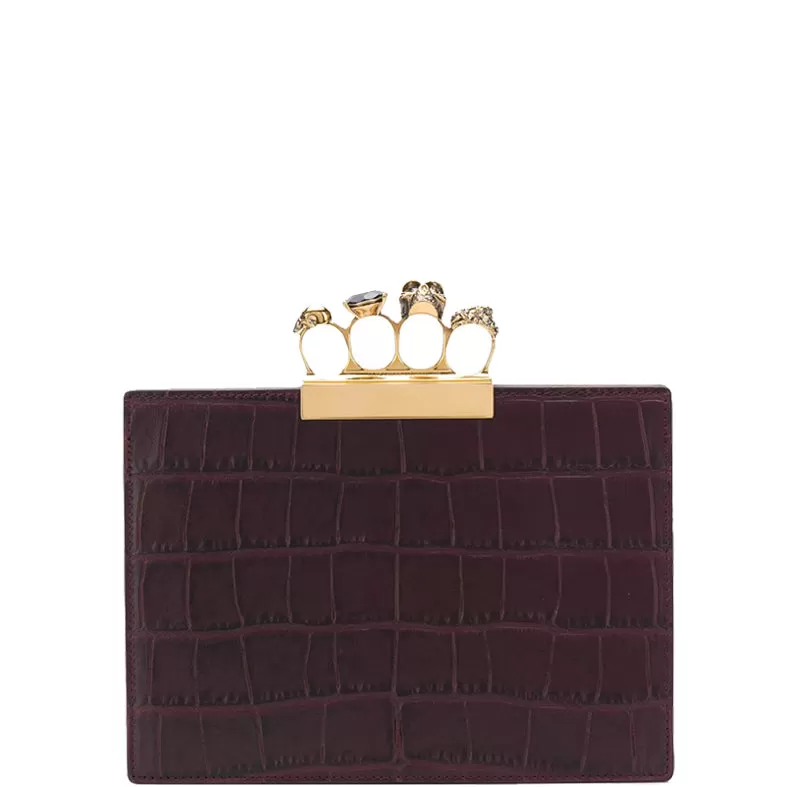 4 Ring Clutch Small Croc, Dark Purple/Gold