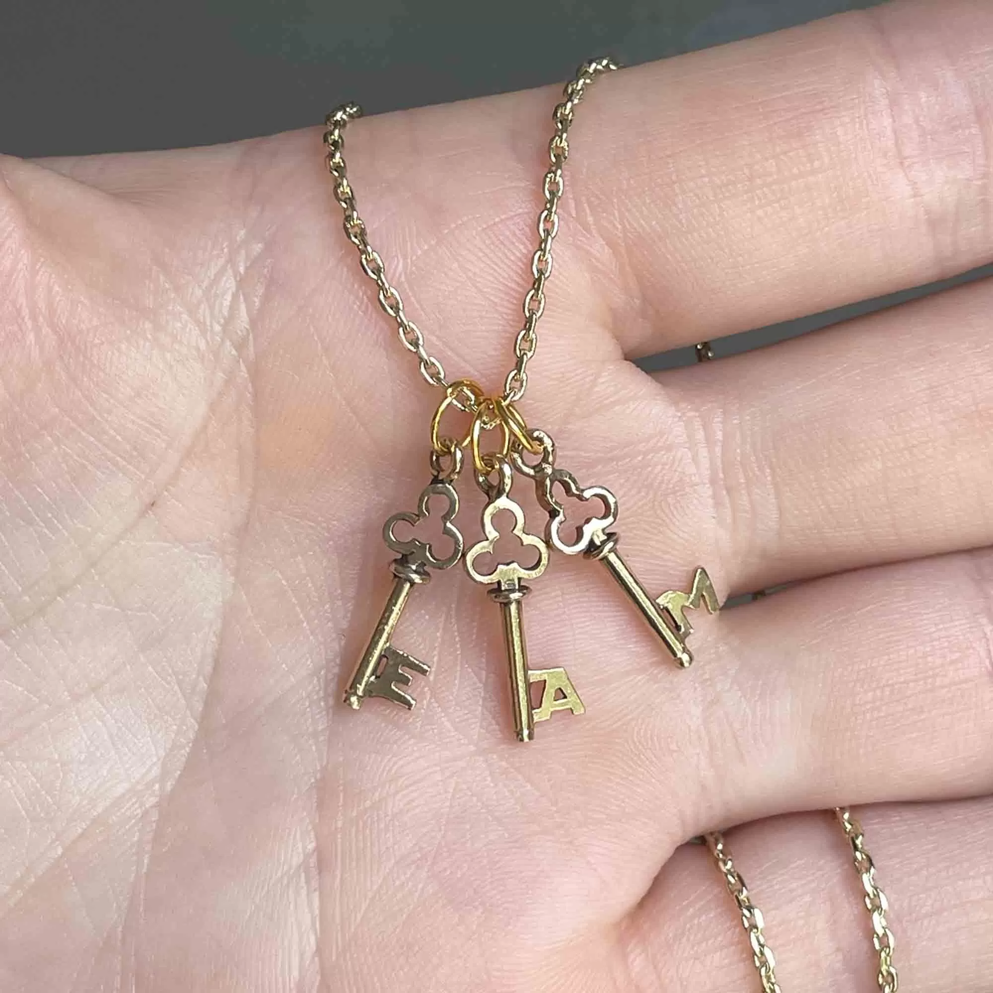 A Monogram Skeleton Key Necklace in 14K Gold