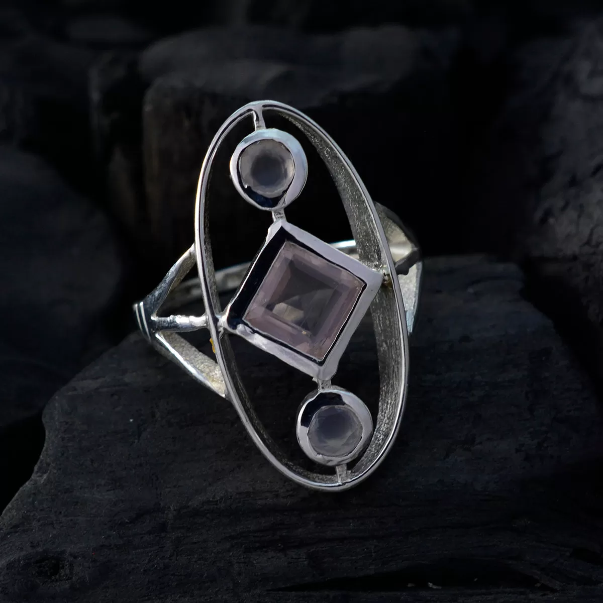 Adorable Gem Rose Quartz 925 Sterling Silver Ring Jewelry Box Hardware