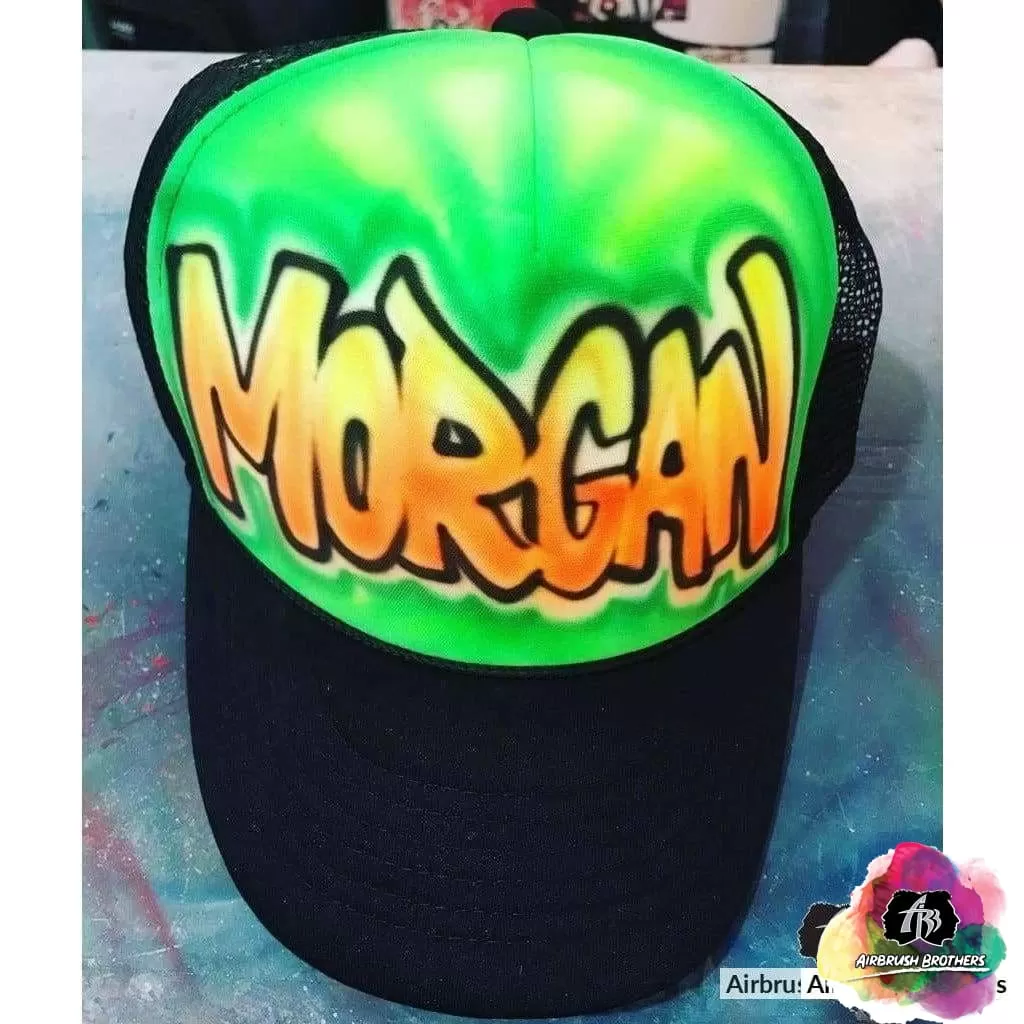 Airbrush Block Letters with Fade Hat Design