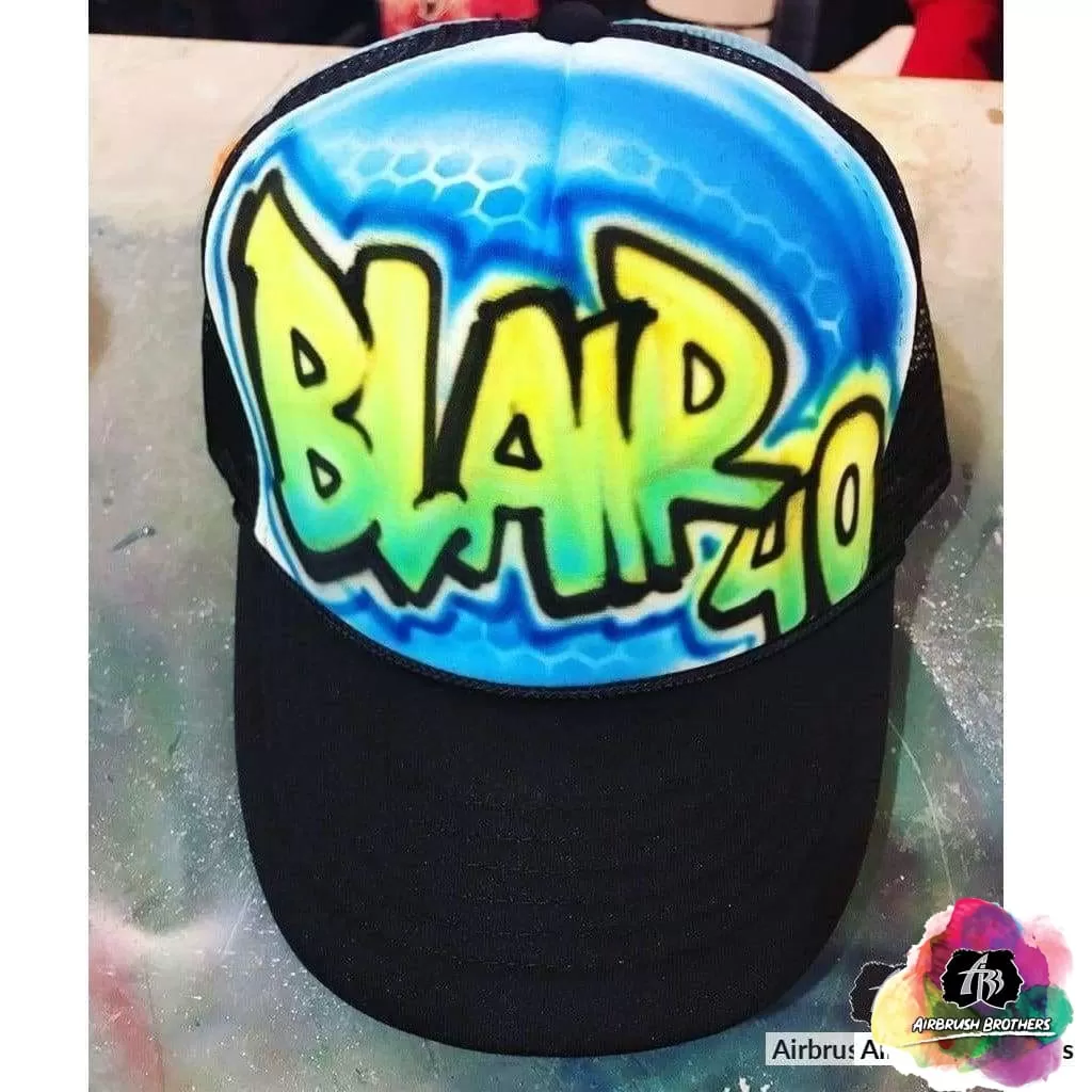 Airbrush Block Letters with Fade Hat Design