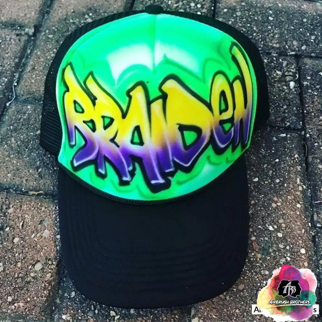 Airbrush Block Letters with Fade Hat Design