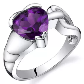 Amethyst Heart Shape Sterling Silver Ring Size 9