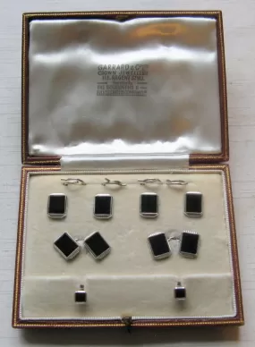 Art Deco Onyx White Gold Cufflinks Dress Set