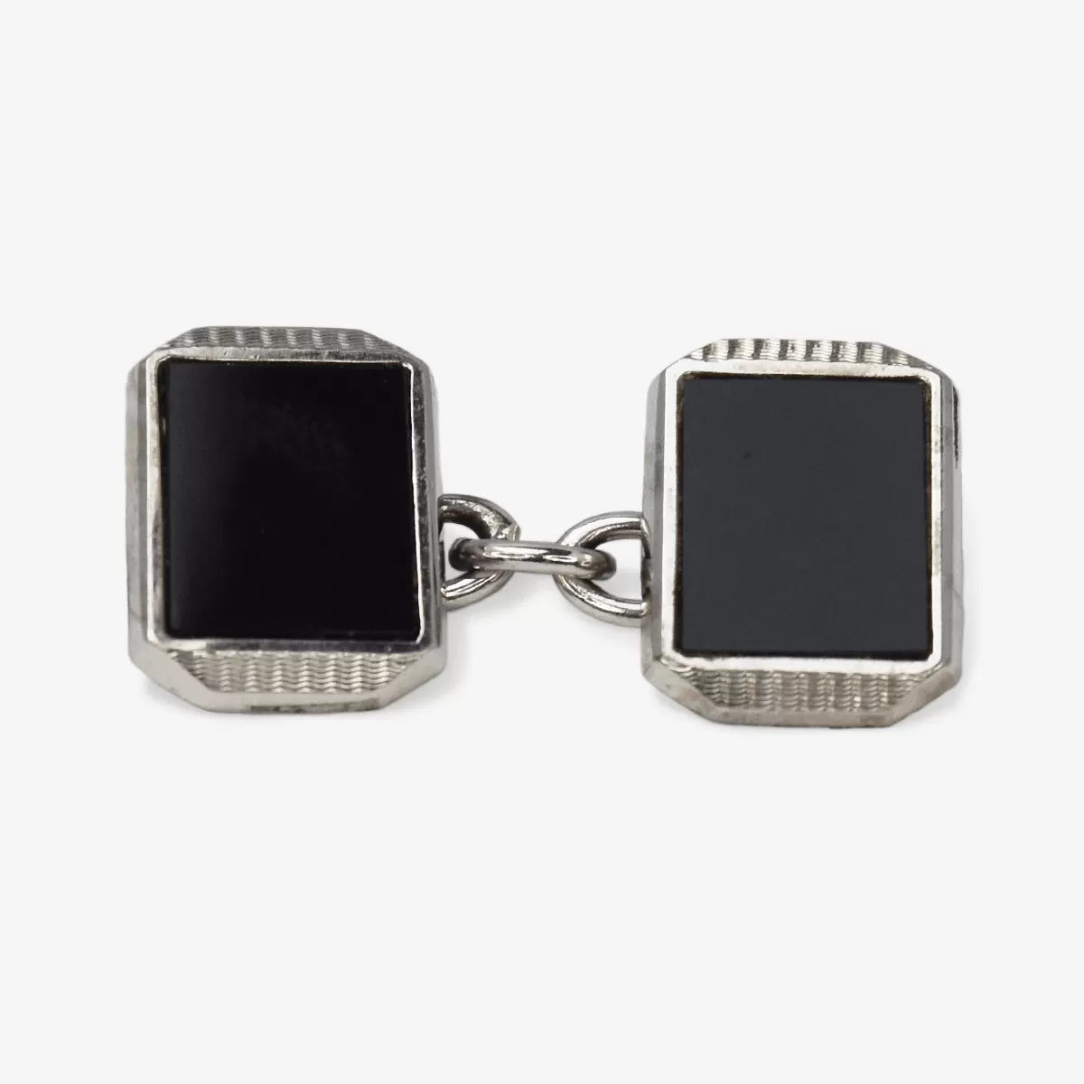 Art Deco Onyx White Gold Cufflinks Dress Set