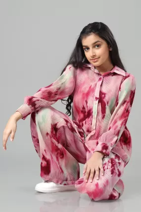 Bestselling Tie Dye Pleated Co-ord Set For Girls