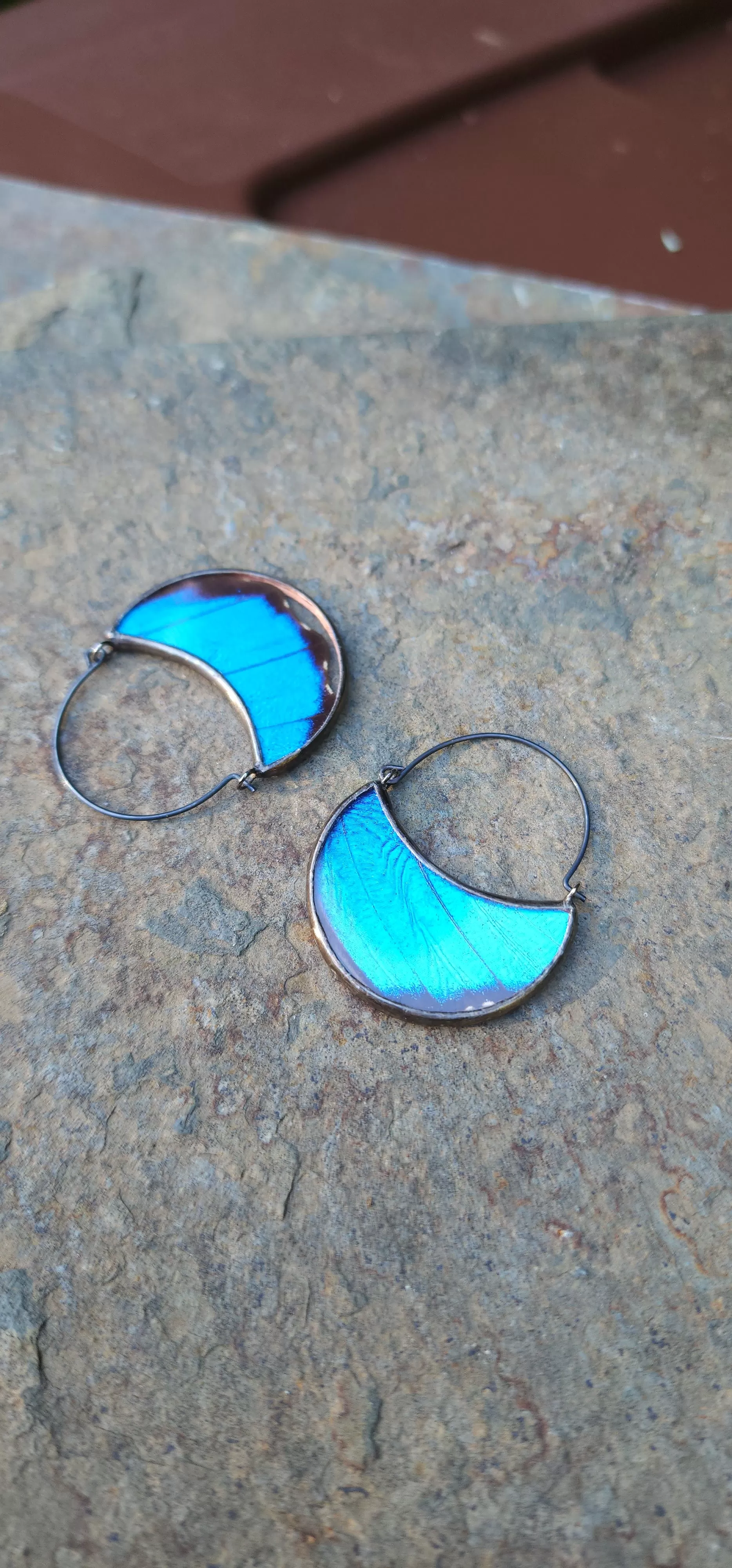 Blue Butterfly Wing Hoop Earrings