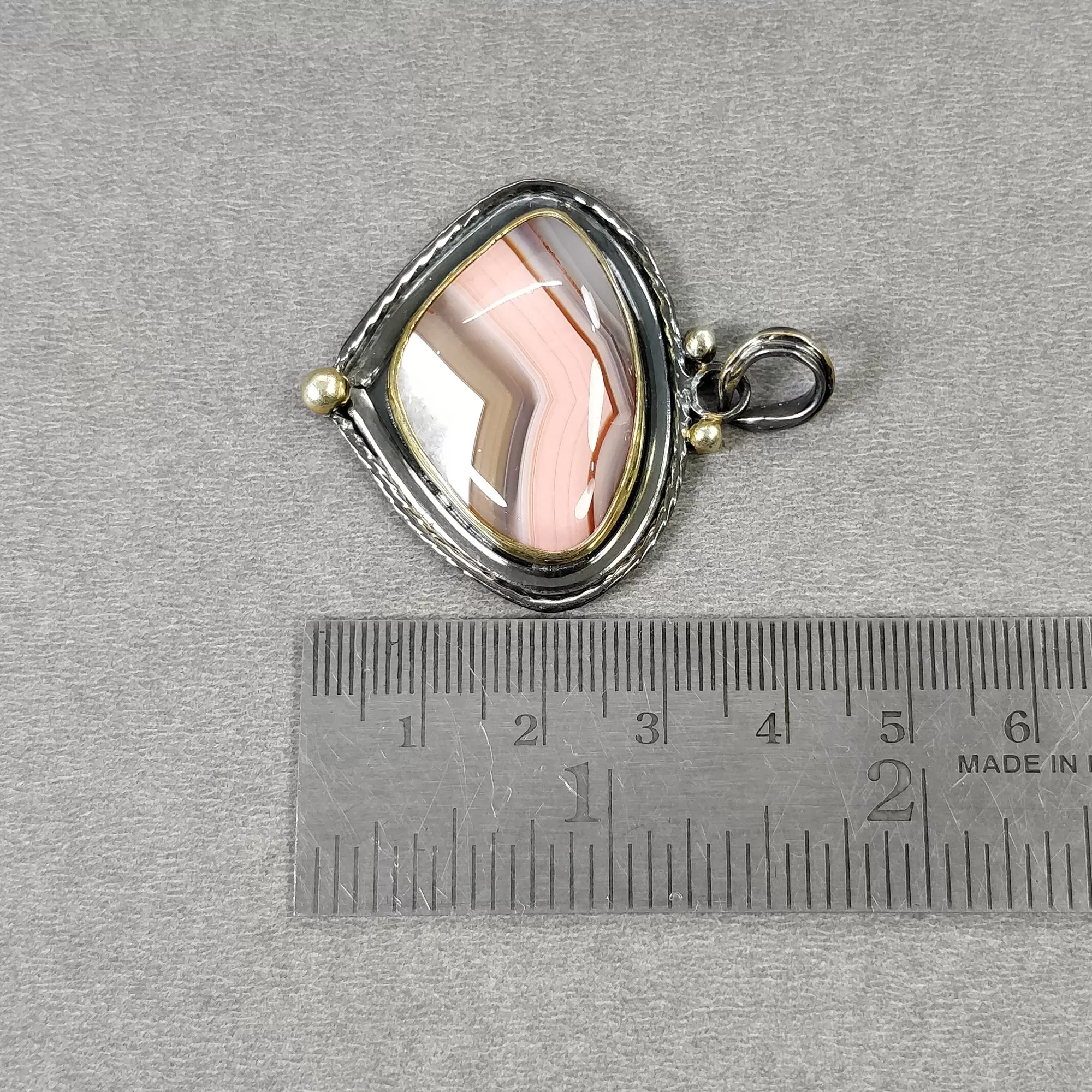 BOTSWANA AGATE 925 Sterling Silver Pendant : 13.61gms Natural Gemstone Victorian Gold Plated Bezel Set Pendant 1.75"