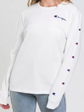 CHAMPION EMBROIDERED SCRIPT BOYFRIEND LONG SLEEVE TEE  - CLEARANCE