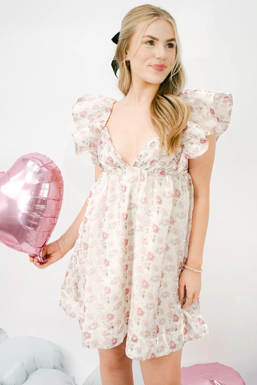 Cream Floral Babydoll Dress