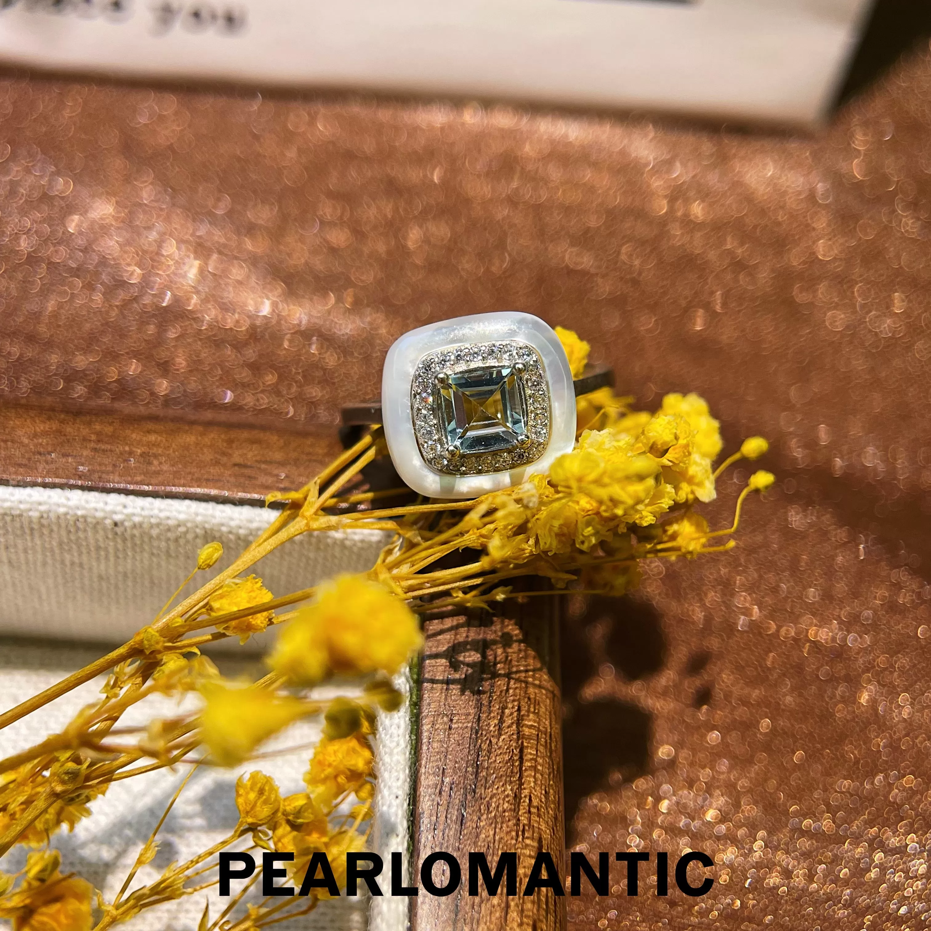 [Designer's Choice] S925 MOP   Aquamarine Square Cut Adjustable Rings