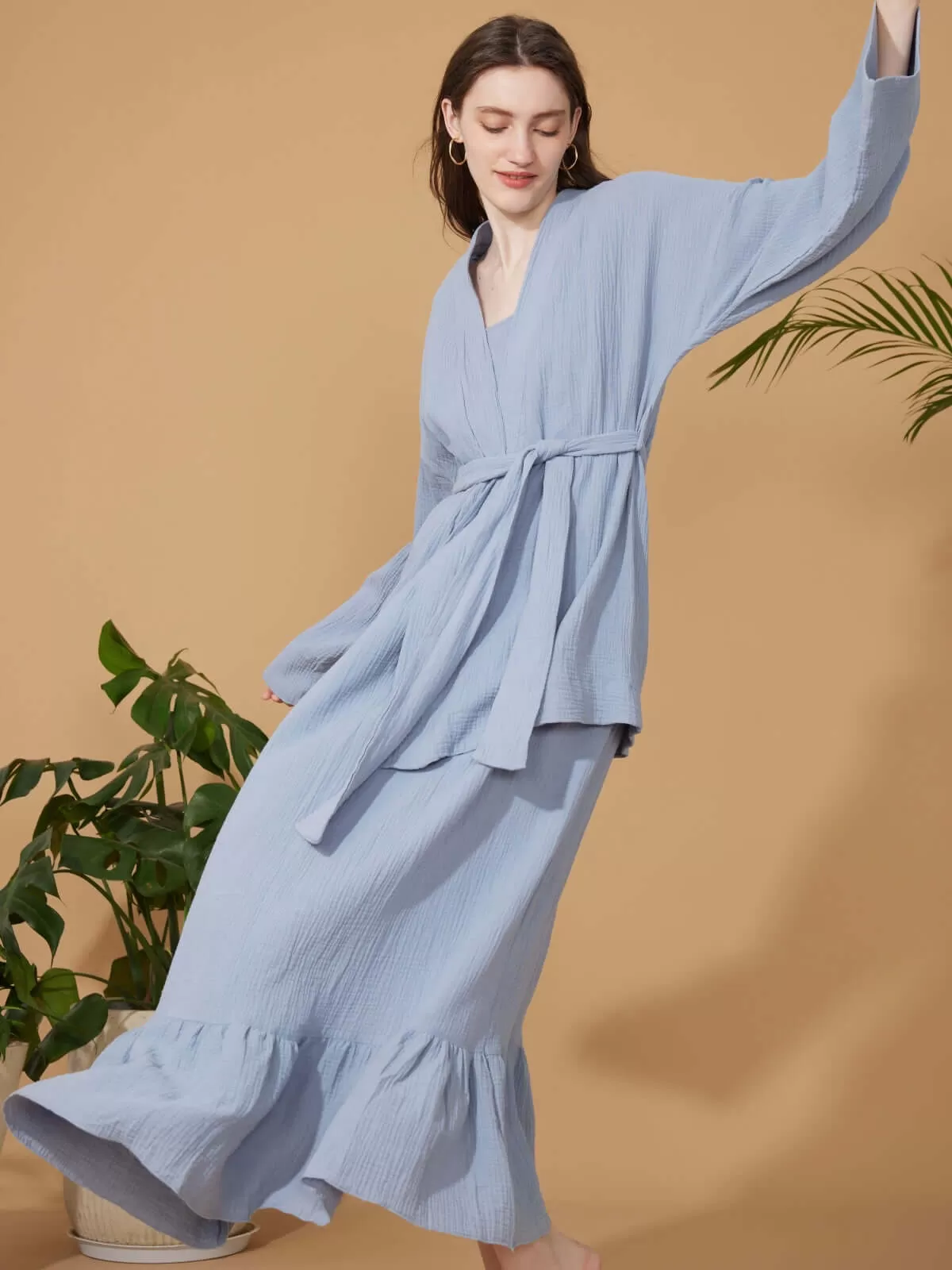 Double Gauze Cotton Robe and Dress Pajama Set