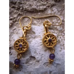 Earrings, Filigree Israeli dangling earrings with amethyst