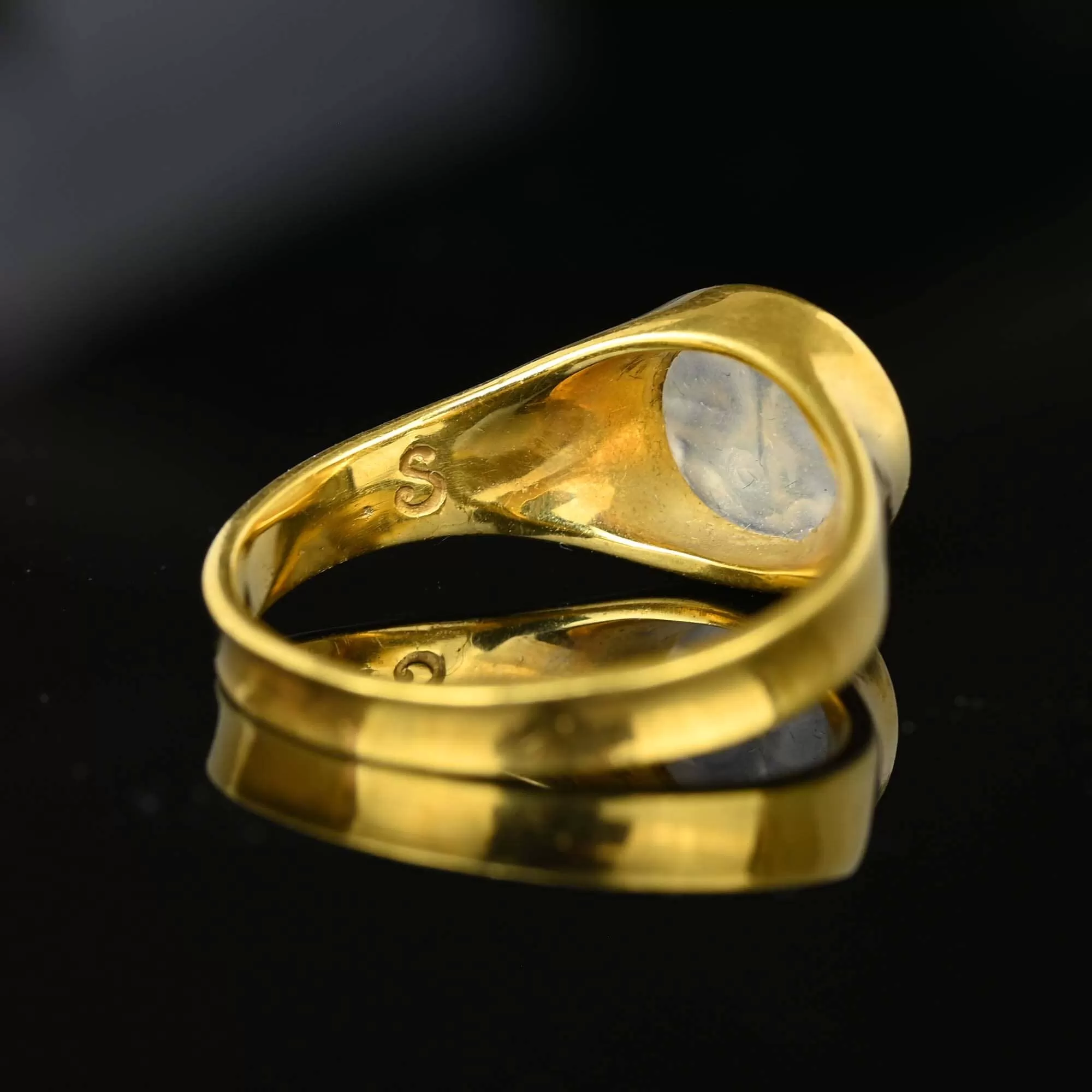 Ed Spencer Carved Man in the Moon Moonstone Ring in 18K Gold