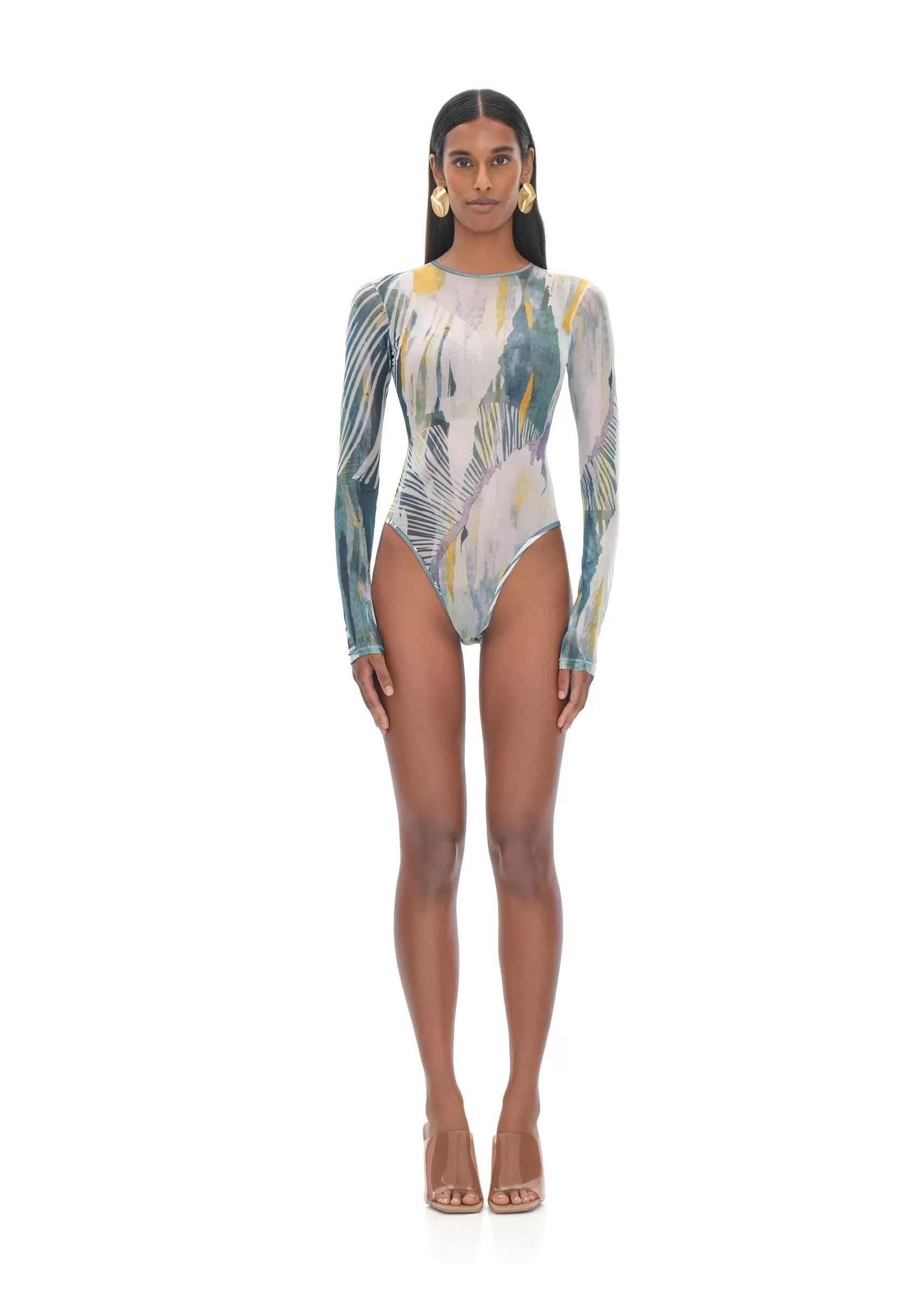 Elle Abstract Bark Mesh Leotard