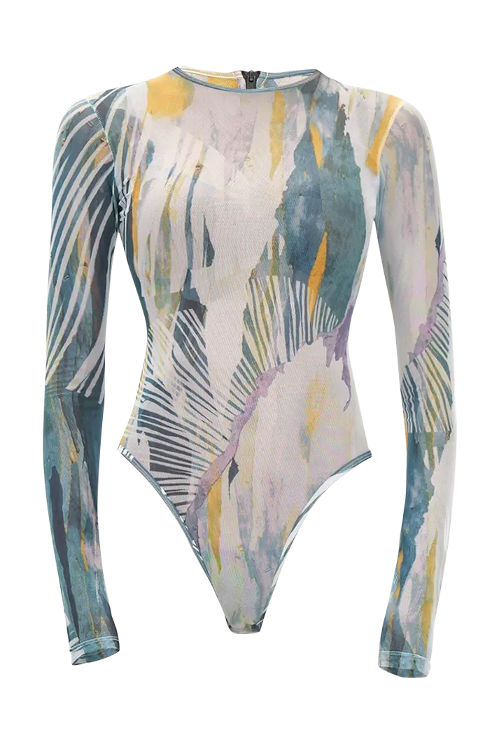 Elle Abstract Bark Mesh Leotard