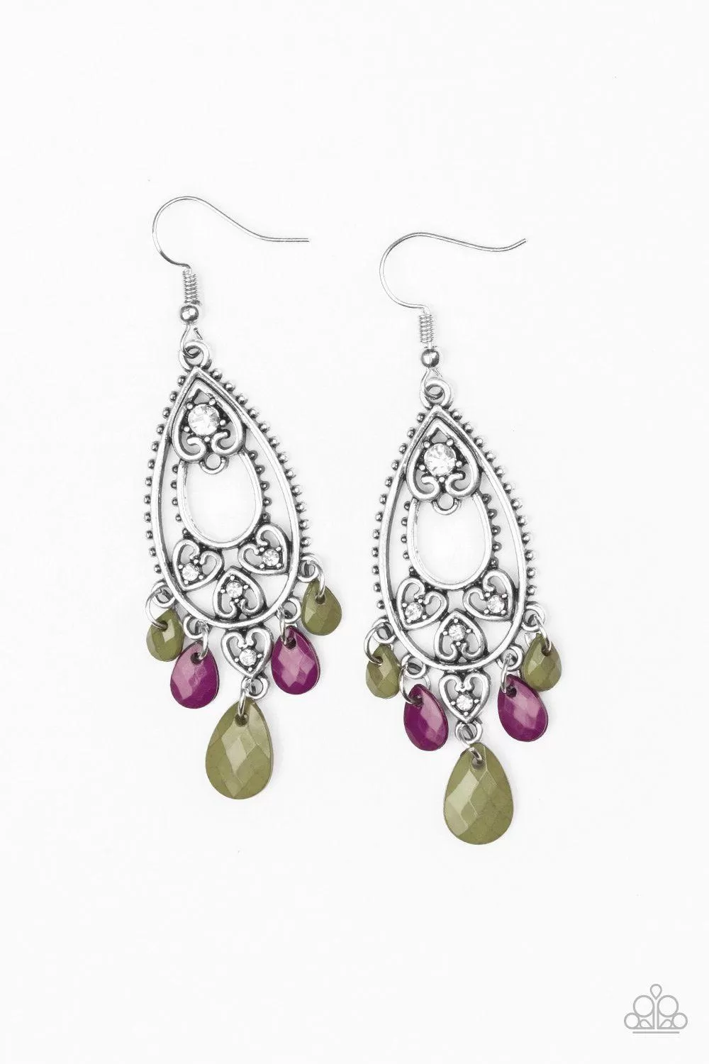 Fashion Flirt Multi-color Green and Purple Earrings - Paparazzi Accessories