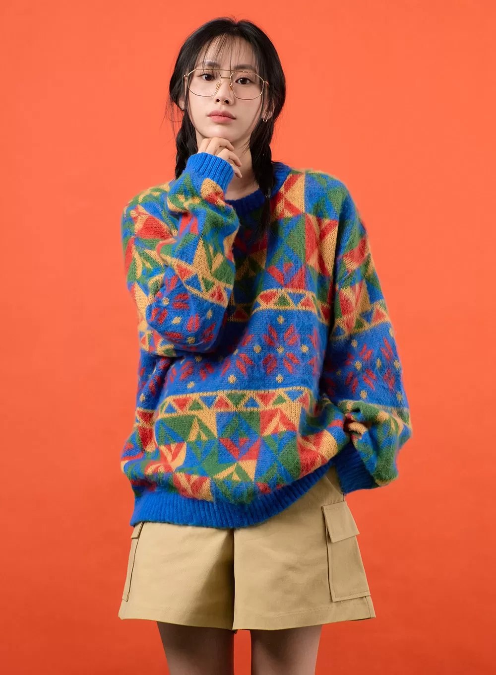 Geometric Patterned Knit Sweater OF405