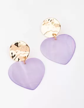 Gold & Lilac Iridescent Heart Drop Earrings