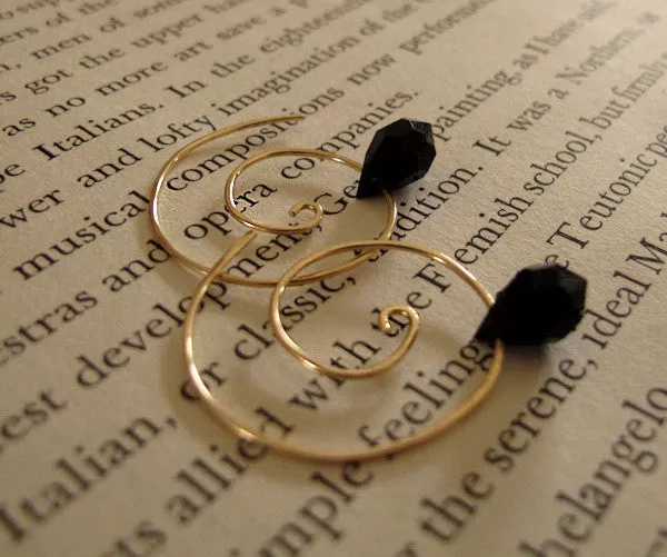 Gold Spiral Earrings & Black crystal