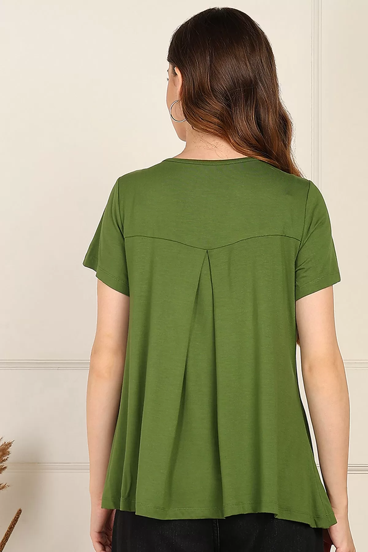 Green Front & Back Pleated Zipless Nursing Top