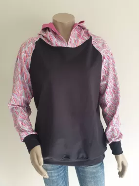 Grey Pink Print Hoody