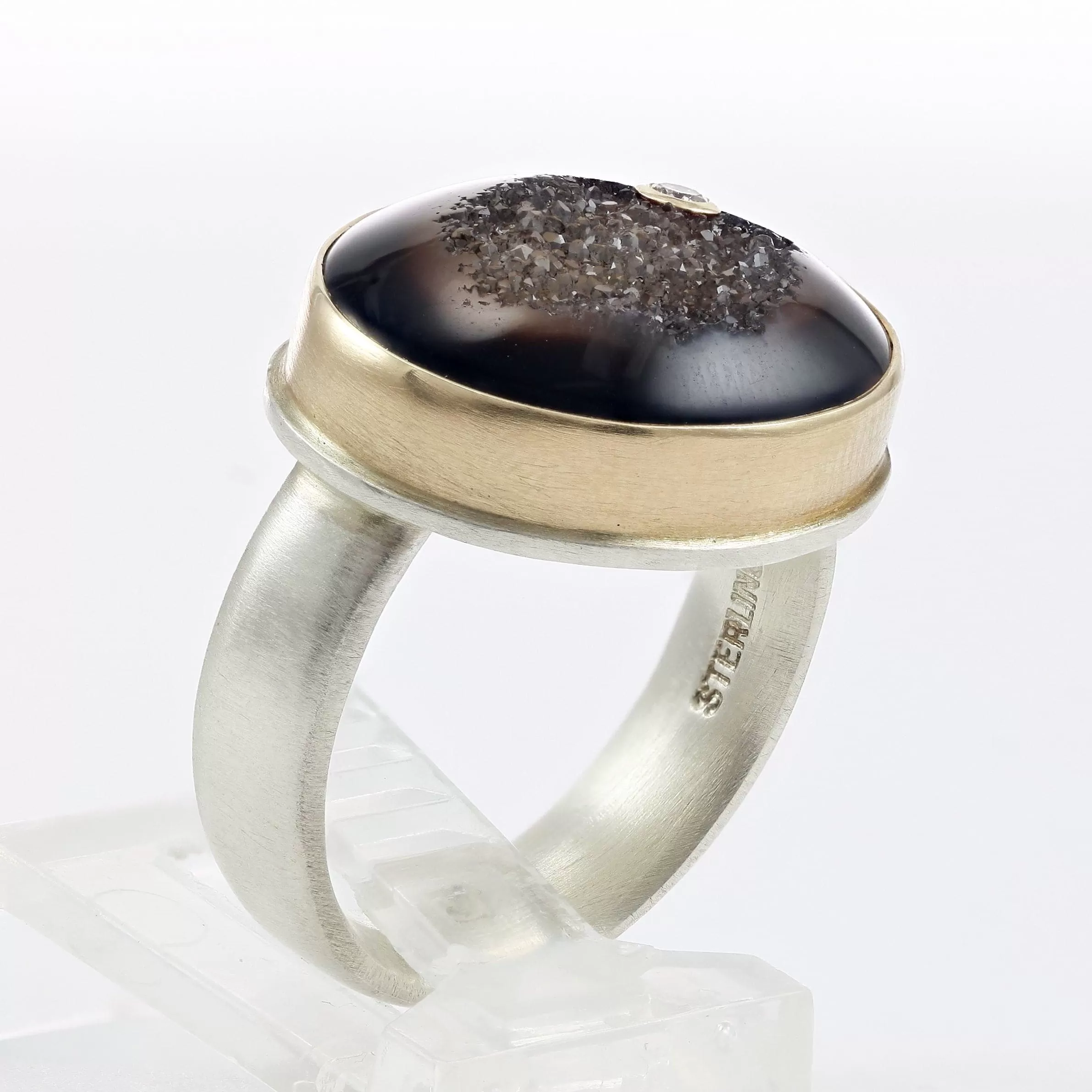 Jamie Joseph Silver and 14K Yellow Gold Dark Bali Drusy Ring