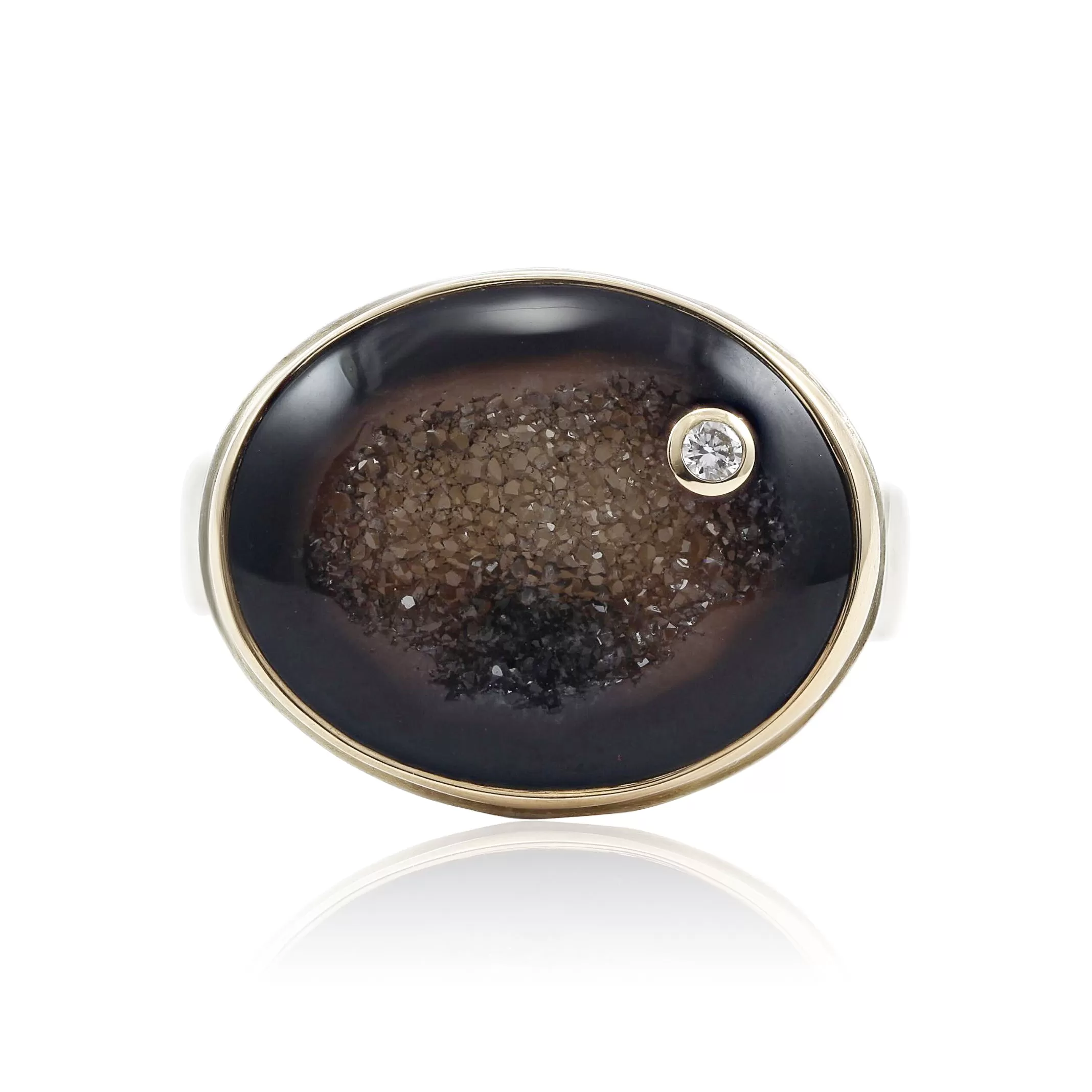 Jamie Joseph Silver and 14K Yellow Gold Dark Bali Drusy Ring