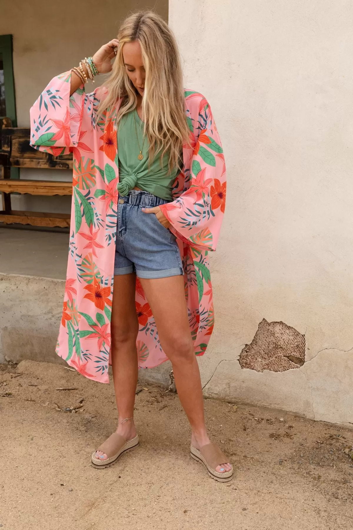 Lost In Paradise Duster Kimono - Coral