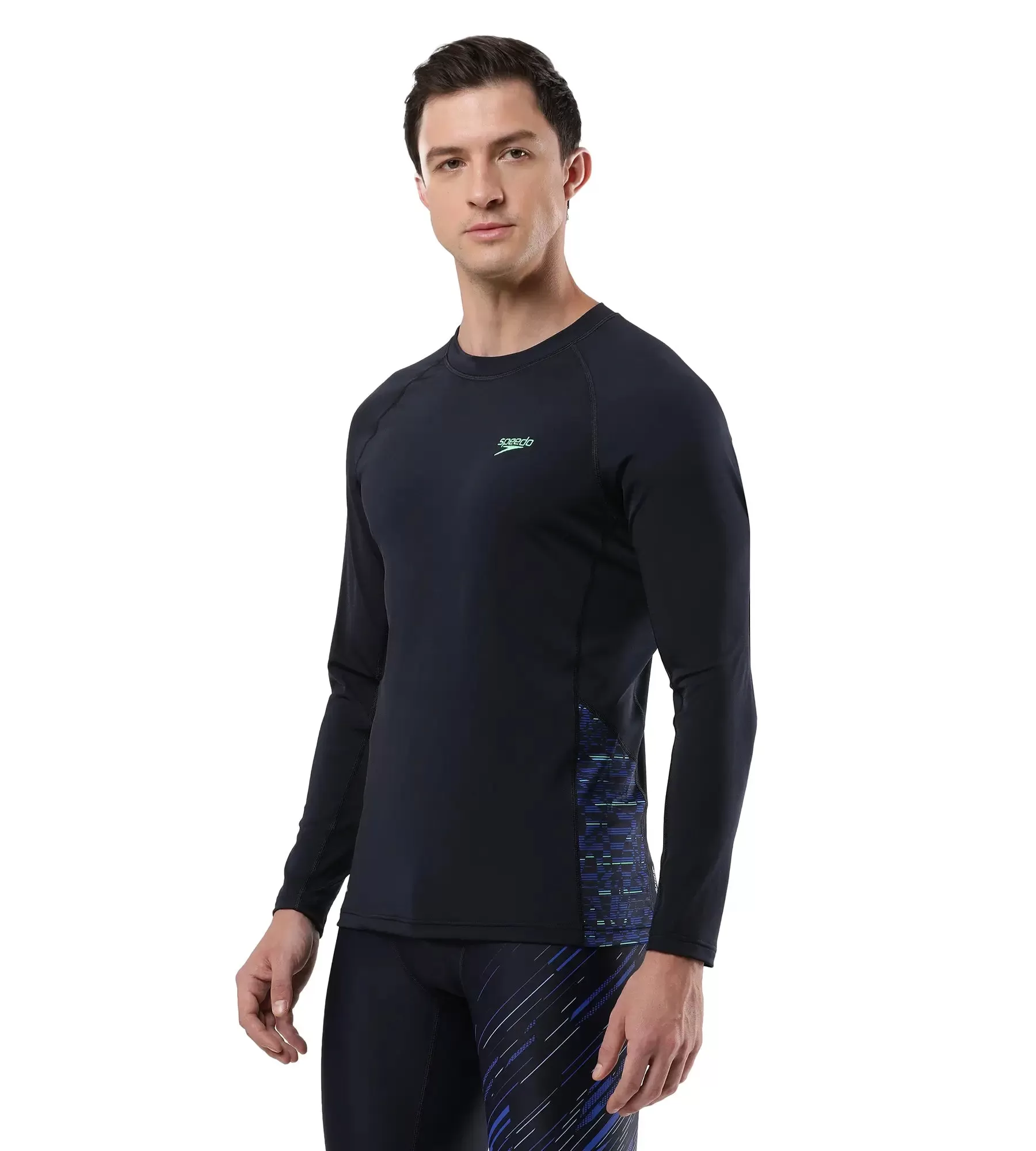 Men's Endurance Long Sleeve Splice Suntop - True Navy & Harlequin Green