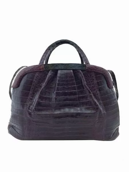 Nancy Gonzalez Crocodile Pleated Framed Large Satchel Bag