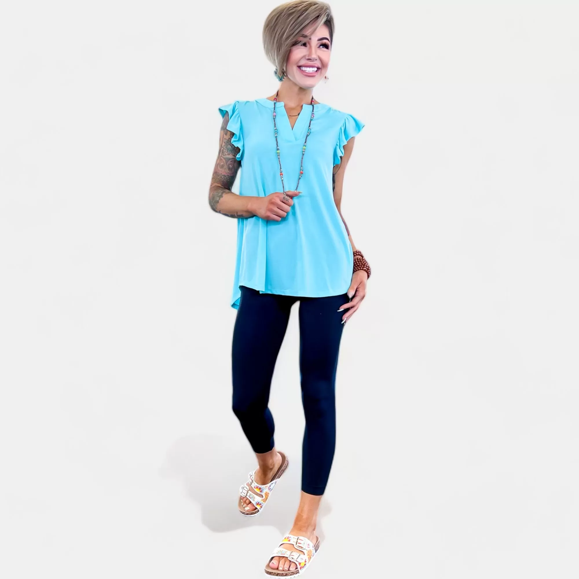 Neon Blue Lizzy Flutter Sleeve Top [NO RETURNS]