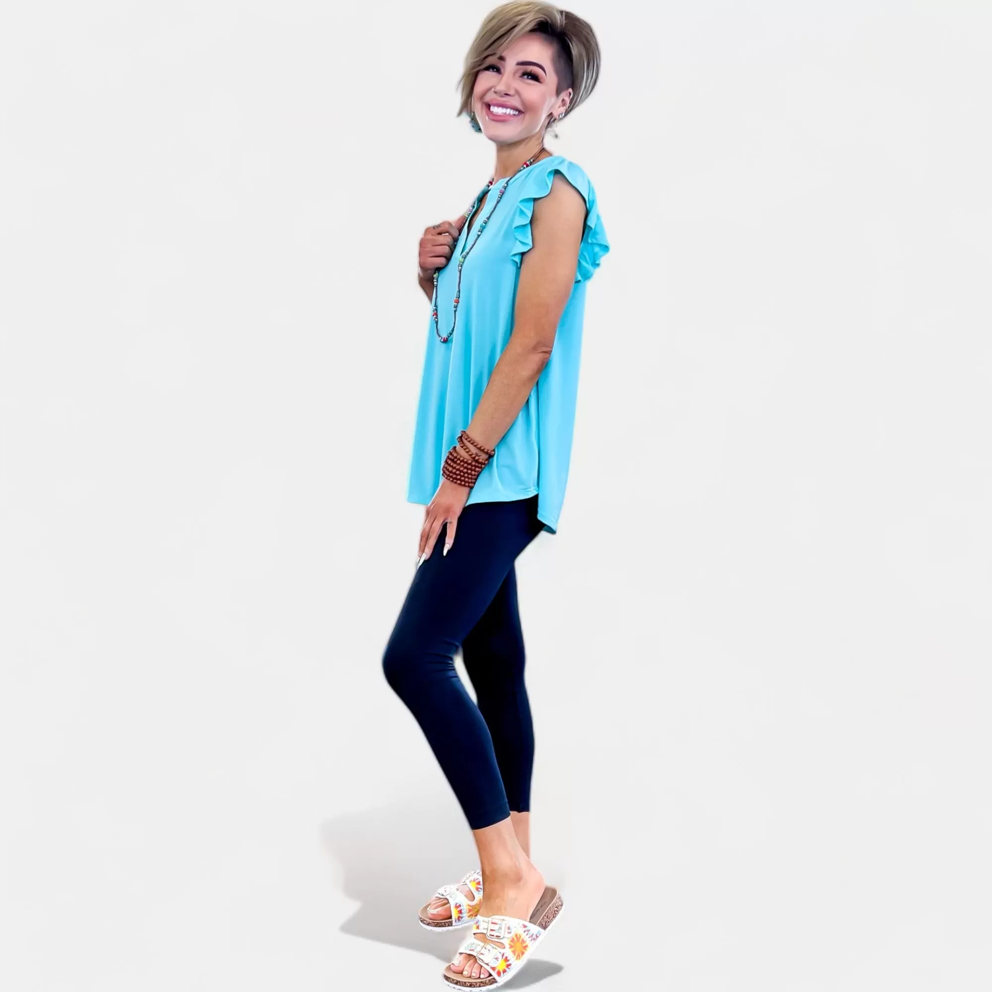 Neon Blue Lizzy Flutter Sleeve Top [NO RETURNS]