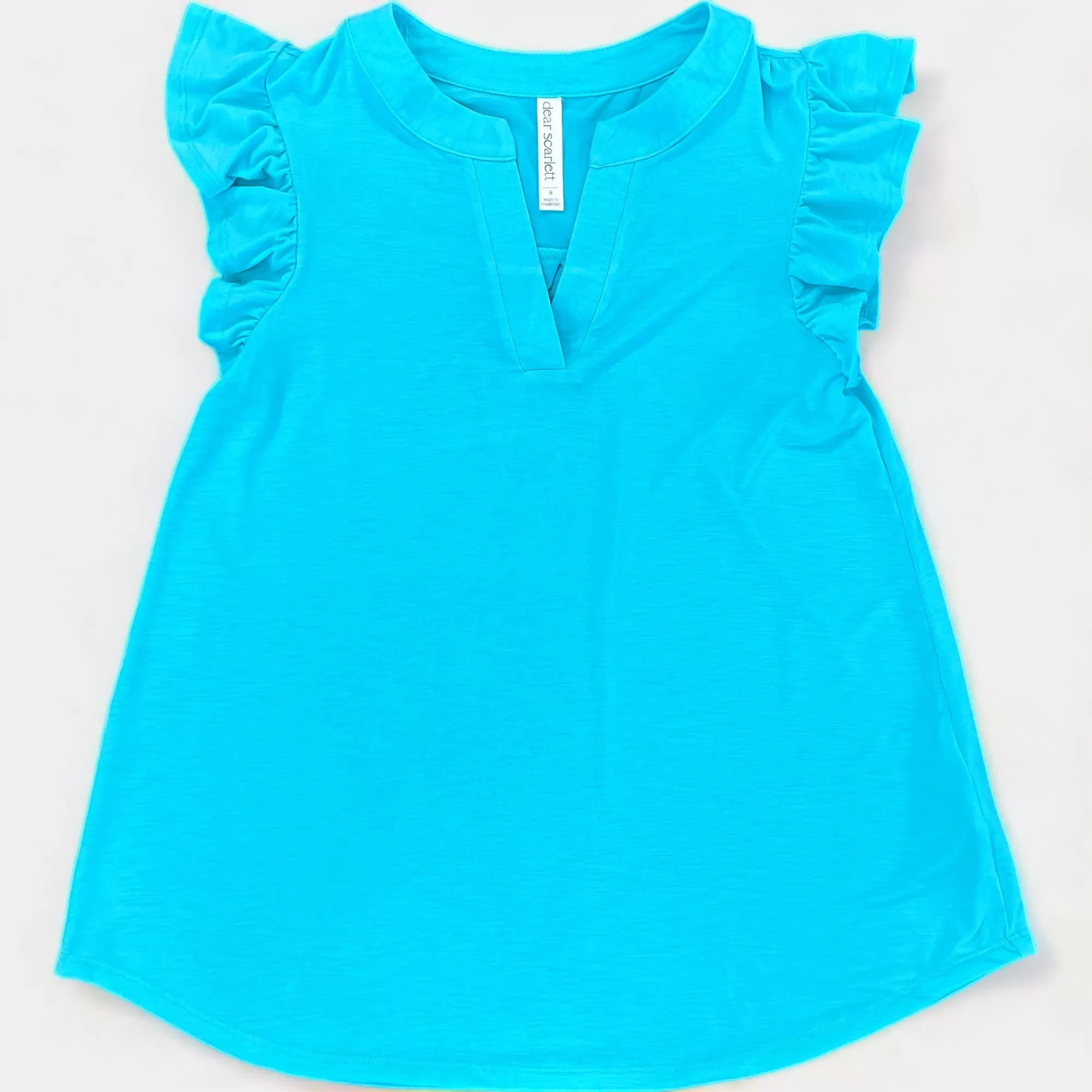 Neon Blue Lizzy Flutter Sleeve Top [NO RETURNS]