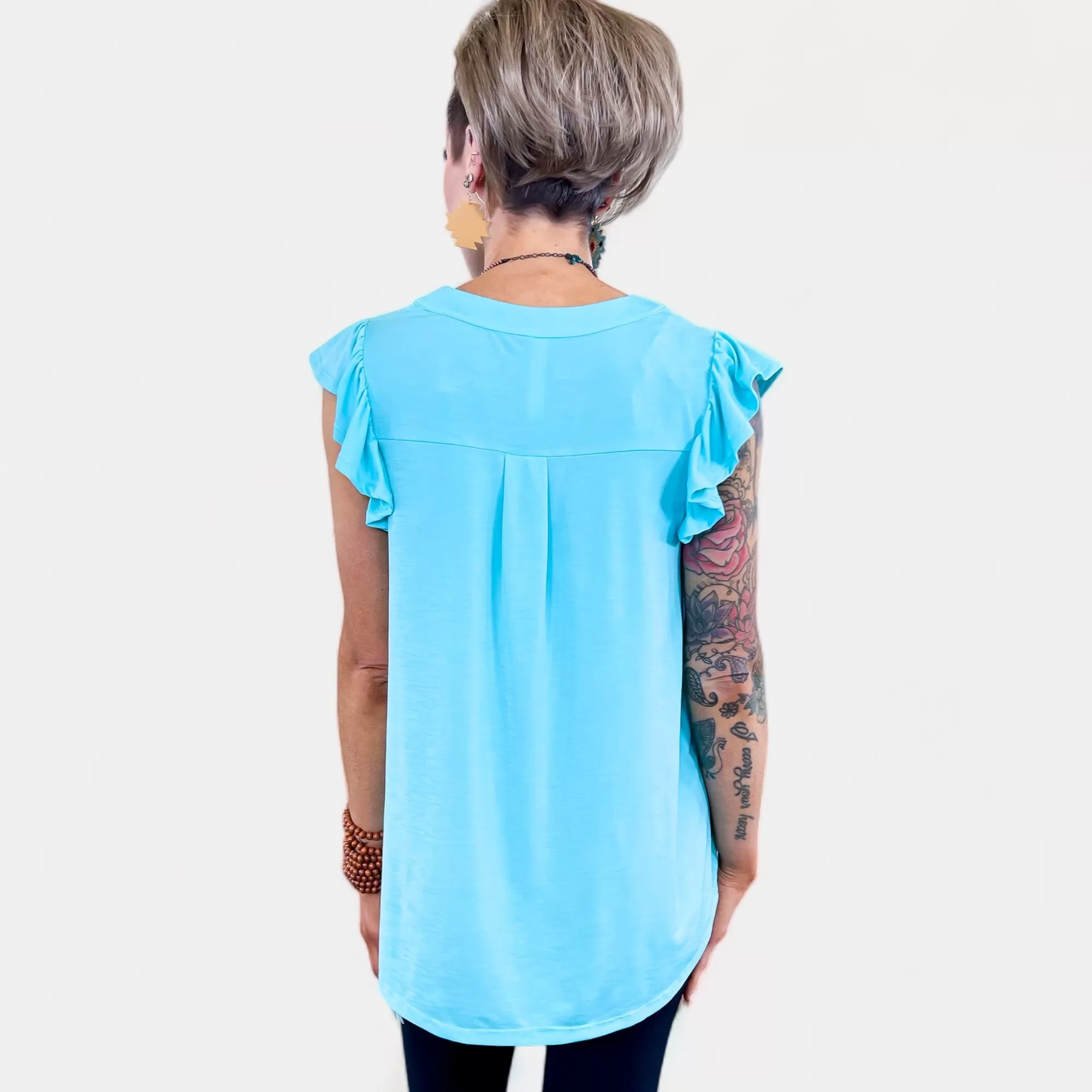 Neon Blue Lizzy Flutter Sleeve Top [NO RETURNS]