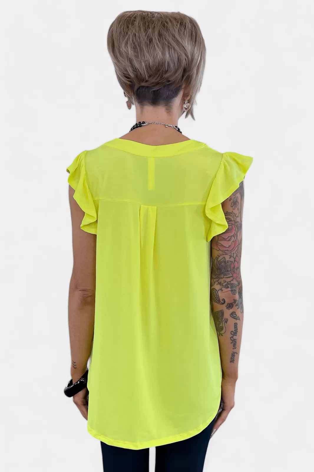 Neon Yellow Lizzy Flutter Sleeve Top [NO RETURNS]