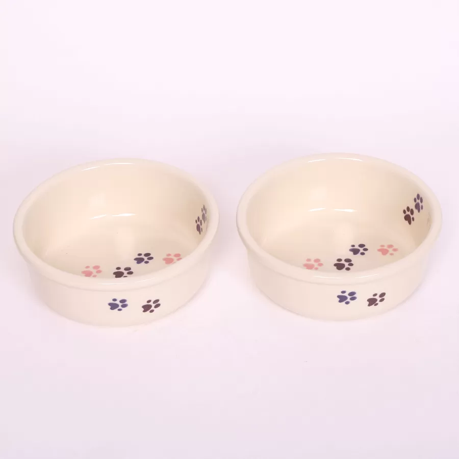 NEW! WALKING PAWS LARGE PINK PET DISH SET by Emerson Creek Pottery Made in USA Set, Large Pet2746