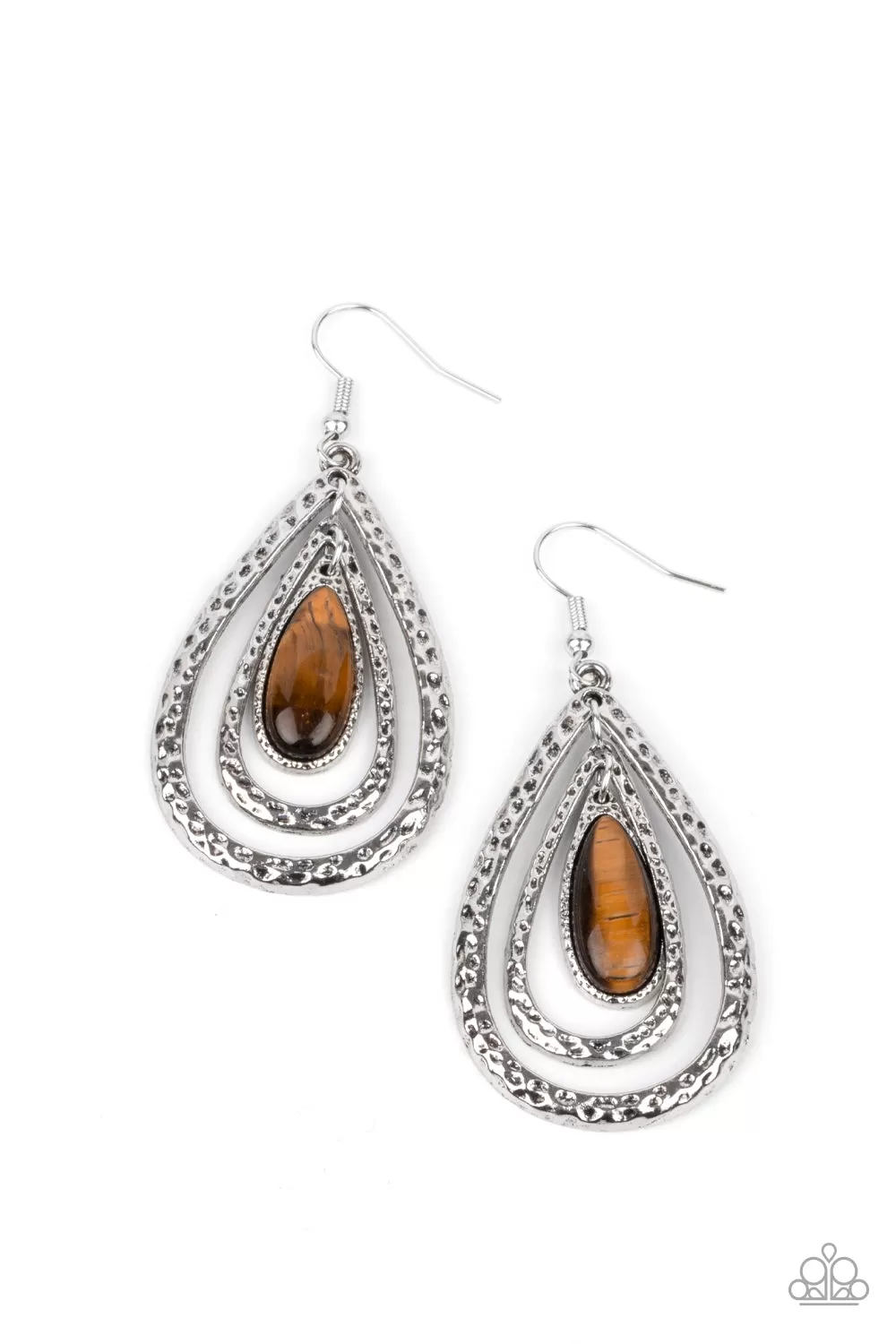 Paparazzi Earring Teardrop Torrent Brown Tiger's Eye Stone Earring