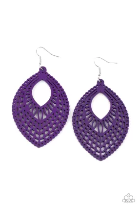 Paparazzi One Beach At A Time - Purple Wood Earrings