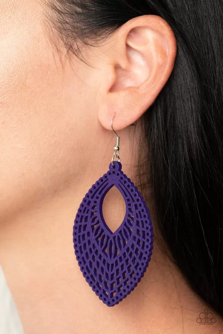 Paparazzi One Beach At A Time - Purple Wood Earrings