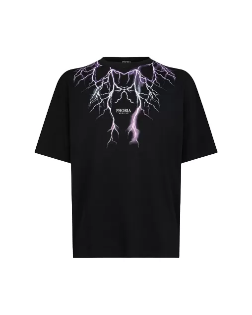 Phobia Black purple unisex t-shirt with lightning PH00105PUGRFU purple gray fuchsia