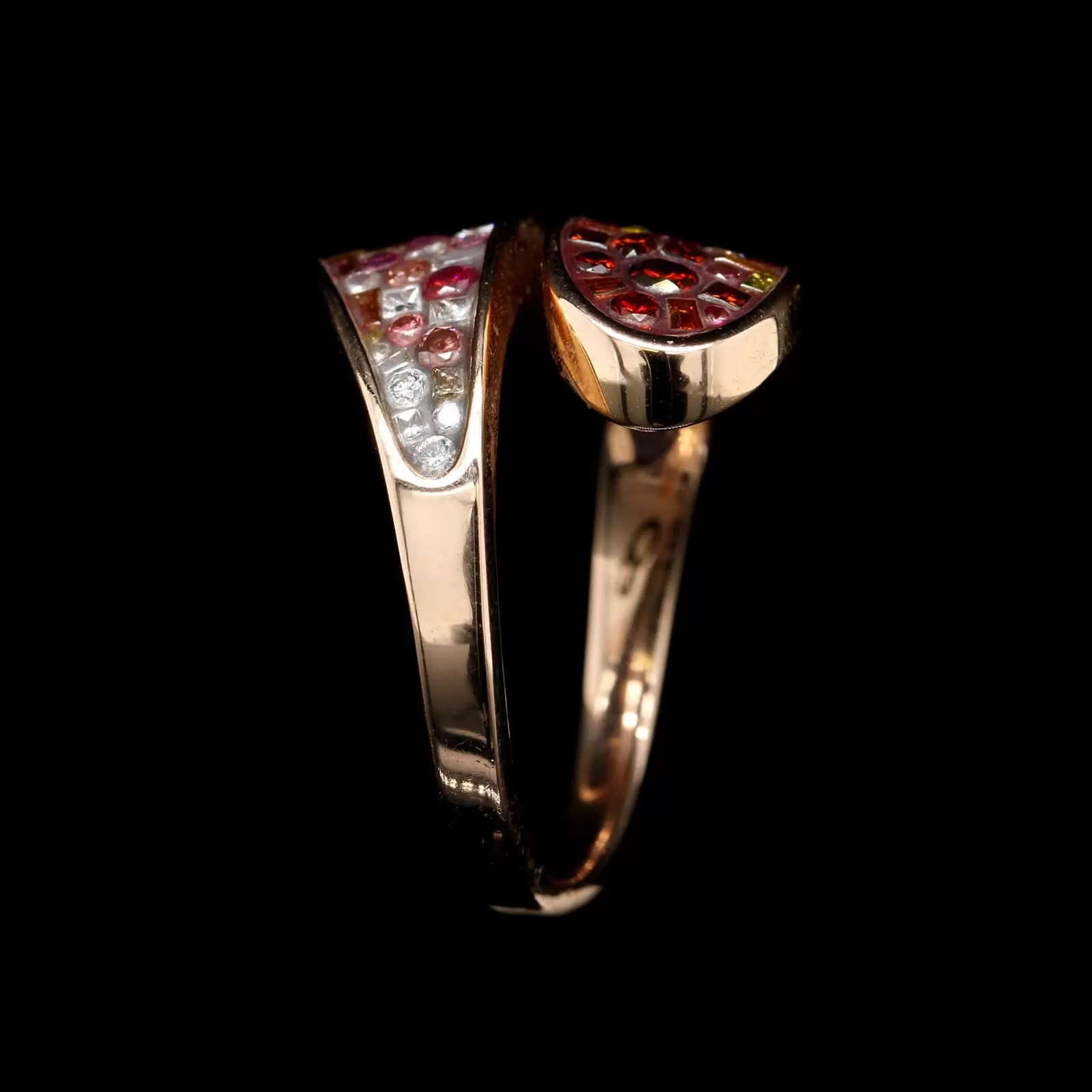 Pleve 18K Rose Gold Estate Color Treated Diamond and Resin Mosaic Ring