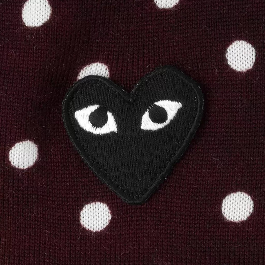 Polka Dot Cardigan Black Heart - Burgundy