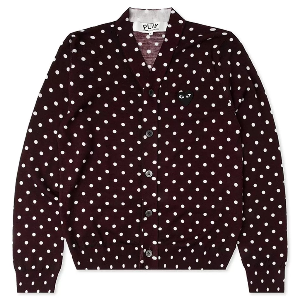 Polka Dot Cardigan Black Heart - Burgundy