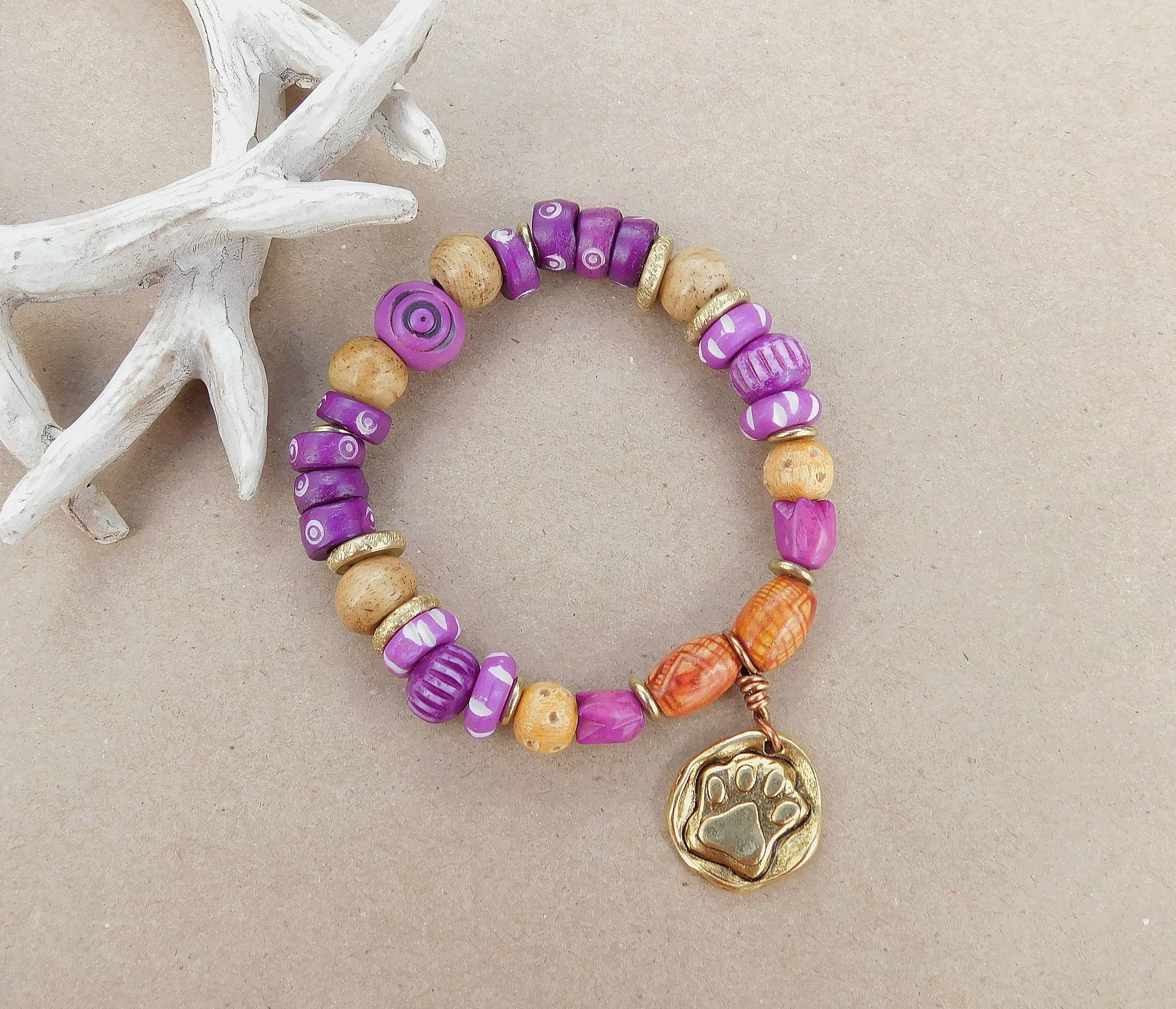 Purple Paw Charm Bracelet