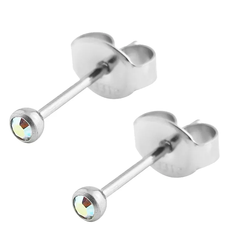 Rainbow Aurora Bezel CZ Stainless Steel Stud Earrings