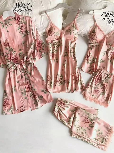 Silk Satin Pajama Set with Lace Accents for Women's Bedtime Luxury