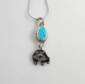 Silver Blue Turquoise Bear Pendant